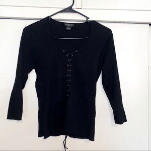 3/4 sleeve sweater with lace-up front detail